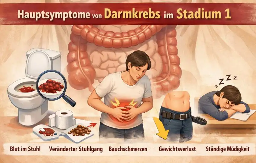 Hauptsymptome von Darmkrebs im Stadium 1: Frühe Warnzeichen, Diagnose und Behandlung