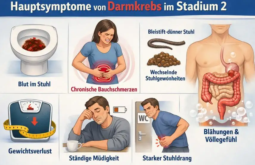 Hauptsymptome von Darmkrebs im Stadium 2: Frühzeitige Anzeichen, Diagnose und Behandlung